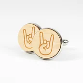 Spinki do mankietów i krawatów - Spinki do mankietów drewniane - Znak corna - Rock'n'Roll - miniaturka - grafika 1
