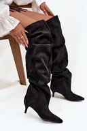 Kozaki damskie - Wsuwane Kozaki Damskie Na Szpilce Czarne Ysolienne - Butosklep - miniaturka - grafika 1