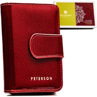 Portfele - PETERSON Mały elegancki skórzany portfel damski czerwony pionowy zatrzask i suwak ochrona kart RFID - miniaturka - grafika 1