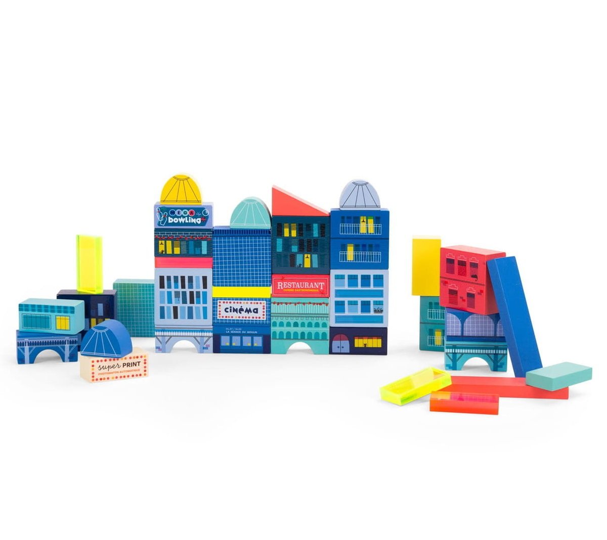 MOULIN ROTY Zestaw drewnianych klocków MIASTO 51 szt