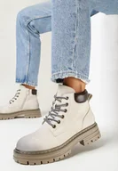 Botki damskie - Beżowe Traperki z Lekkim Ociepleniem Malak - miniaturka - grafika 1