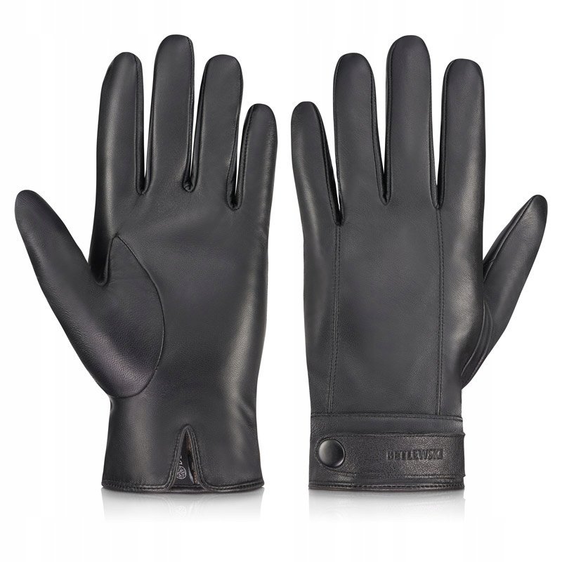 Betlewski, Skórzane rękawiczki męskie zimowe do telefonu, iTouch, rozmiar S