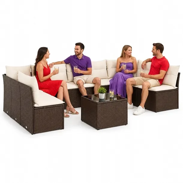 Modułowy zestaw wypoczynkowy z brązowego rattanu PE 55 x 62 x 69 cm