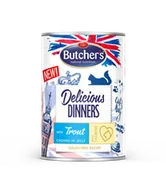 Mokra karma dla kotów - BUTCHER'S Delicious Dinners z pstrągiem kawałki w galaretce 24x400g (kot) - miniaturka - grafika 1
