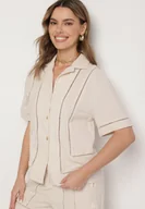 Koszule damskie - Beżowa Bawełniana Koszula z Ażurowymi Wstawkami Nativra - miniaturka - grafika 1