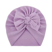 Ozdoby do włosów - Turban niemowlęcy z kokardką, czapka dziewczęca, fioletowy - miniaturka - grafika 1