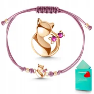 Bransoletki - Bransoletka dla dziewczynki złota pozłacana z kotkiem na sznurku srebro 925 - miniaturka - grafika 1