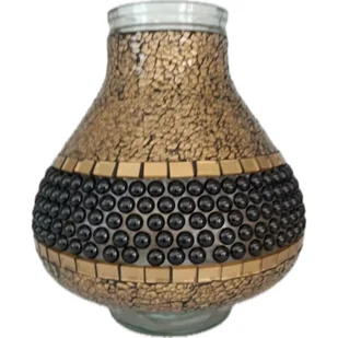 Znicz witraż karafa koral SZKA3K 36 cm złoty Ilumini - Lampiony i znicze - miniaturka - grafika 1