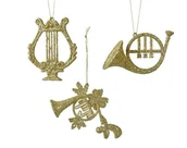 Bombki - Zawieszka instrument złoty brokat trąbki harfa10cm - miniaturka - grafika 1