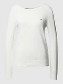 Swetry damskie - Sweter z dzianiny z wyhaftowanym logo - miniaturka - grafika 1