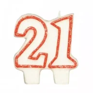 Urodziny dla dorosłych - Świeczka 21 biało-czerwona - miniaturka - grafika 1