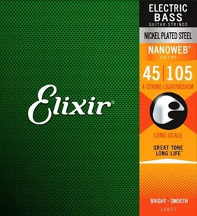 Elixir Struny Nickel-Wound 4-str. Struny basowe E z powłoką nanoweb, Long Scale, Light/Medium (.045-.105) 14077 - Struny gitarowe  - miniaturka - grafika 1