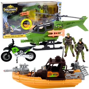 Zestaw Militarny Łódź zwiadowcza Motor Helikopter Wojsko Żołnierze Figurki - Samochody i pojazdy dla dzieci - miniaturka - grafika 1