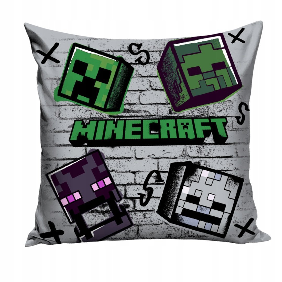 Poszewka Minecraft Dekoracyjna Szara Logo Creeper Moby Pokój Gracza