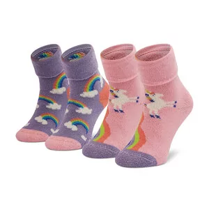 Skarpetki damskie - Happy Socks Zestaw 2 par wysokich skarpet dziecięcych KRAU45-5000 Fioletowy Kolorowy Różowy - grafika 1