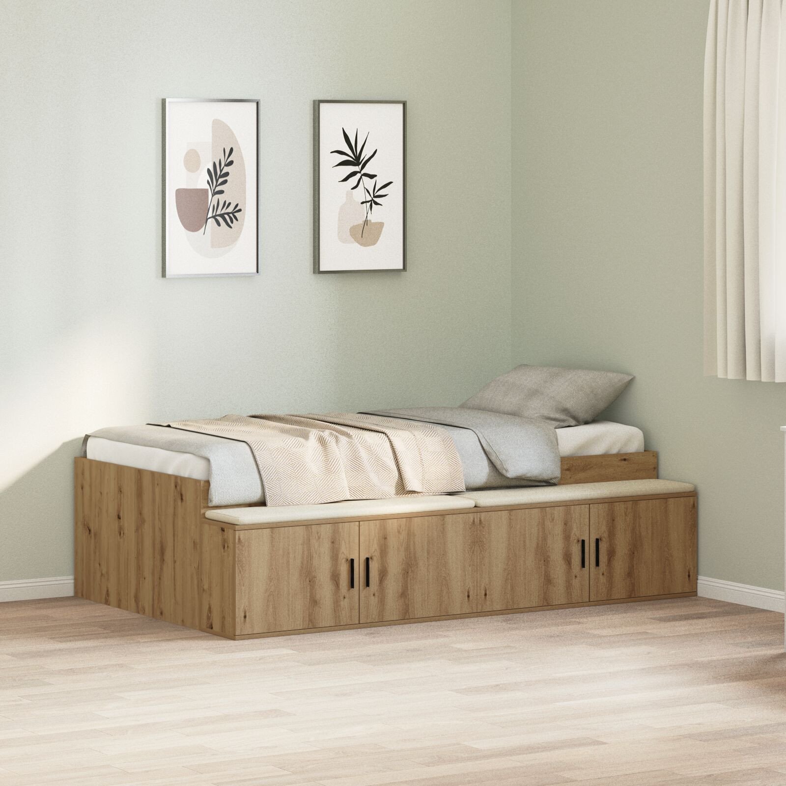 vidaXL Łóżko z miejscem do przechowywania Dąb rzemieślniczy 90x200 cm