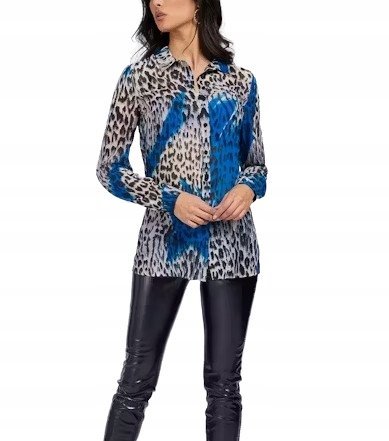 GUESS BLUZKA DAMSKA WZORZYSTA Z KOŁNIERZYKIEM DŁUGI RĘKAW S GXB