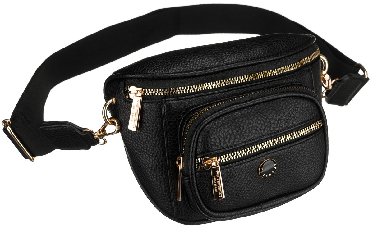 Nerka damska czarna PETERSON mała saszetka na biodra lub przez ramię odpinany szeroki pasek skóra ekologiczna kieszonki na telefon drobiazgi miejska..