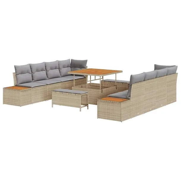 Zestaw Modułowej Sofy Ogrodowej, 4-osobowy, Beżowo-Jasnoszary, Rattan