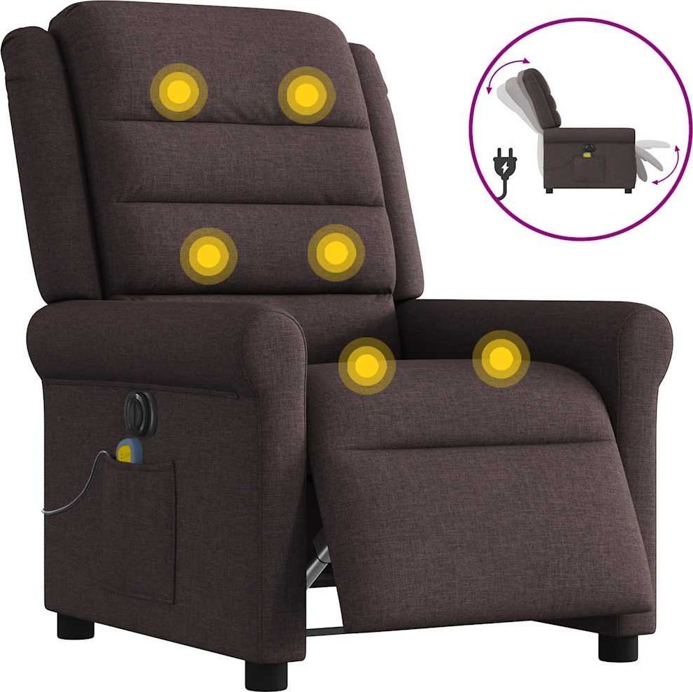 vidaXL Rozkładany fotel masujący, elektryczny, ciemny brąz, tkanina