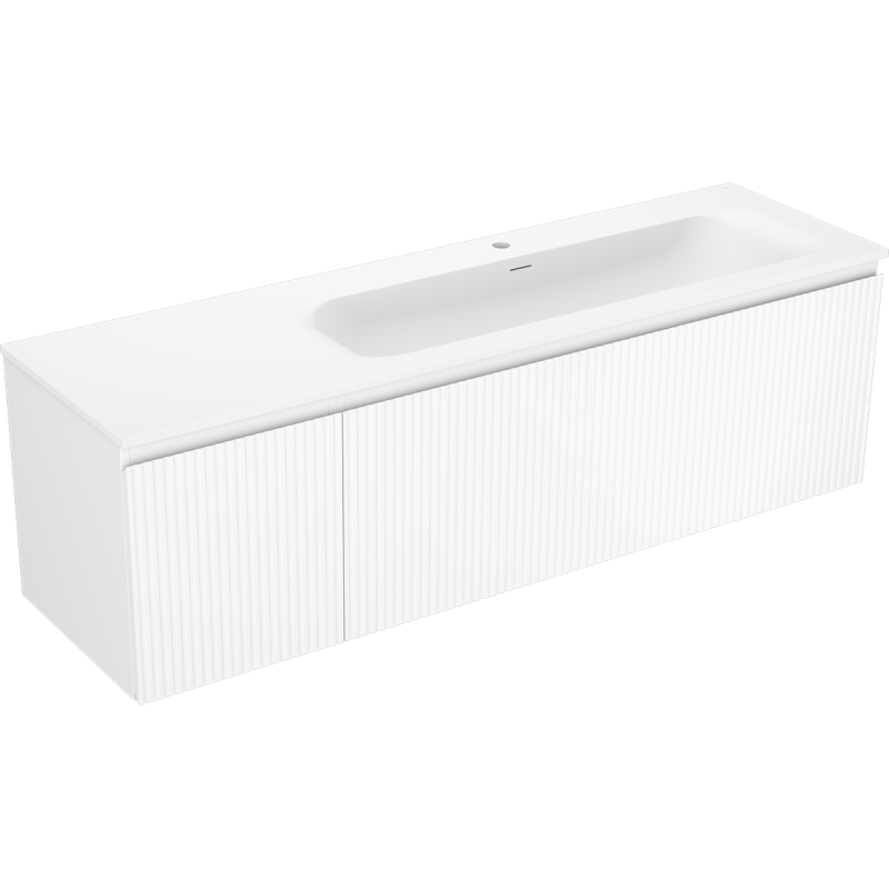 Mexen Rivel szafka łazienkowa 160 cm z umywalką Vela prawą, 1S, 1D, ryflowana, biała mat - 91A23-16047-3-BBFF01-W23P01
