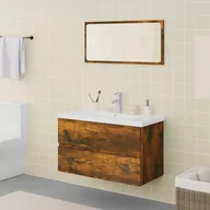 Meble łazienkowe - vidaXL Zestaw mebli łazienkowych, przydymiony dąb - miniaturka - grafika 1