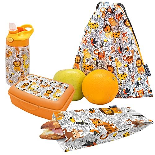 NERTHUS FIH 988 SET Butelka Tritan + Lunchbox + Torba Przekąska + Plecak Lwy