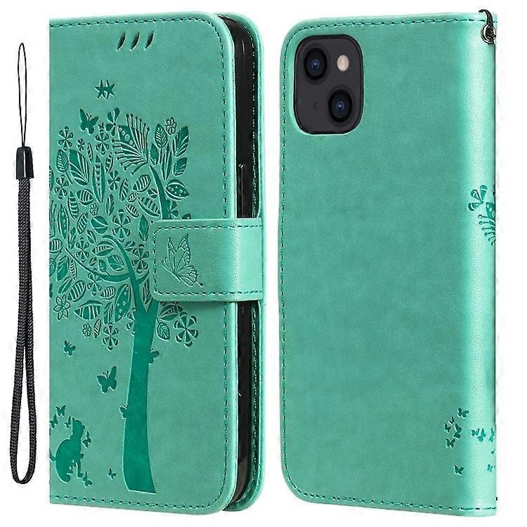 Kompatybilny z iPhone 15 KT Imprinting Flower Series-3 PU Skórzany futerał na telefon z nadrukiem Portfel z klapką Cover Zielony