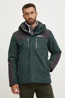 Kurtki i kamizelki sportowe męskie - Jack Wolfskin kurtka outdoorowa Jasper 3 in 1 kolor zielony A61858 - miniaturka - grafika 1
