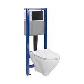 Stelaże i zestawy podtynkowe do WC - Cersanit Zestaw podtynkowy Amao z deską wolnoopadającą i przyciskiem czarny - miniaturka - grafika 1