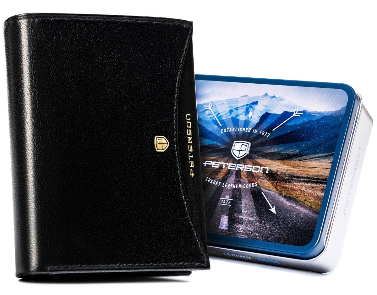 Duży portfel męski na karty i dokumenty skóra naturalna elegancki RFID Protect Peterson, czarny