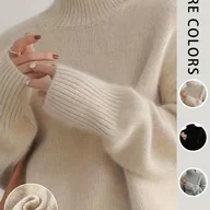 Swetry damskie - TEMU Beżowo-Biały Sweter z Wysokim Kołnierzem - Miękki , Uniwersalny Pulower na Każdą Porę Roku do Stylizacji Casual i Formalnych, Trwały Sweater - miniaturka - grafika 1