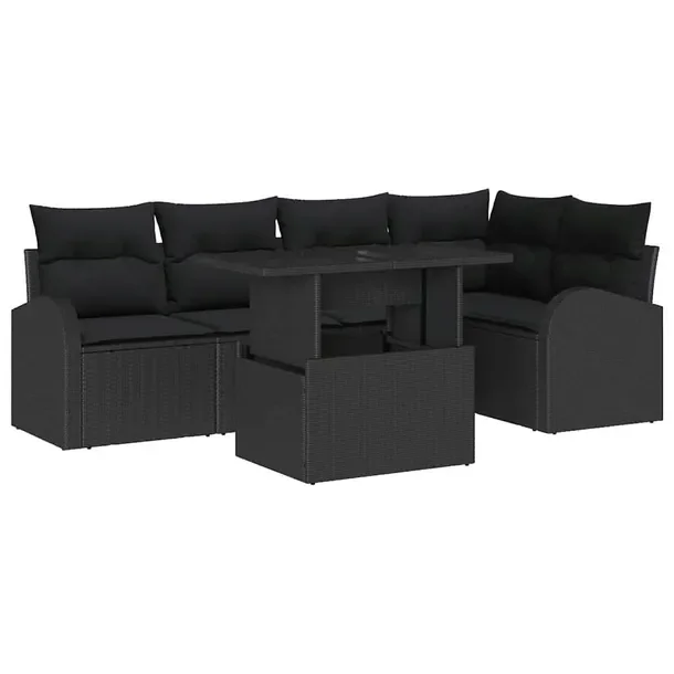 Zestaw Sof Ogrodowych z Rattanu, Czarny, Sofa Narożna + Stół + Ławka