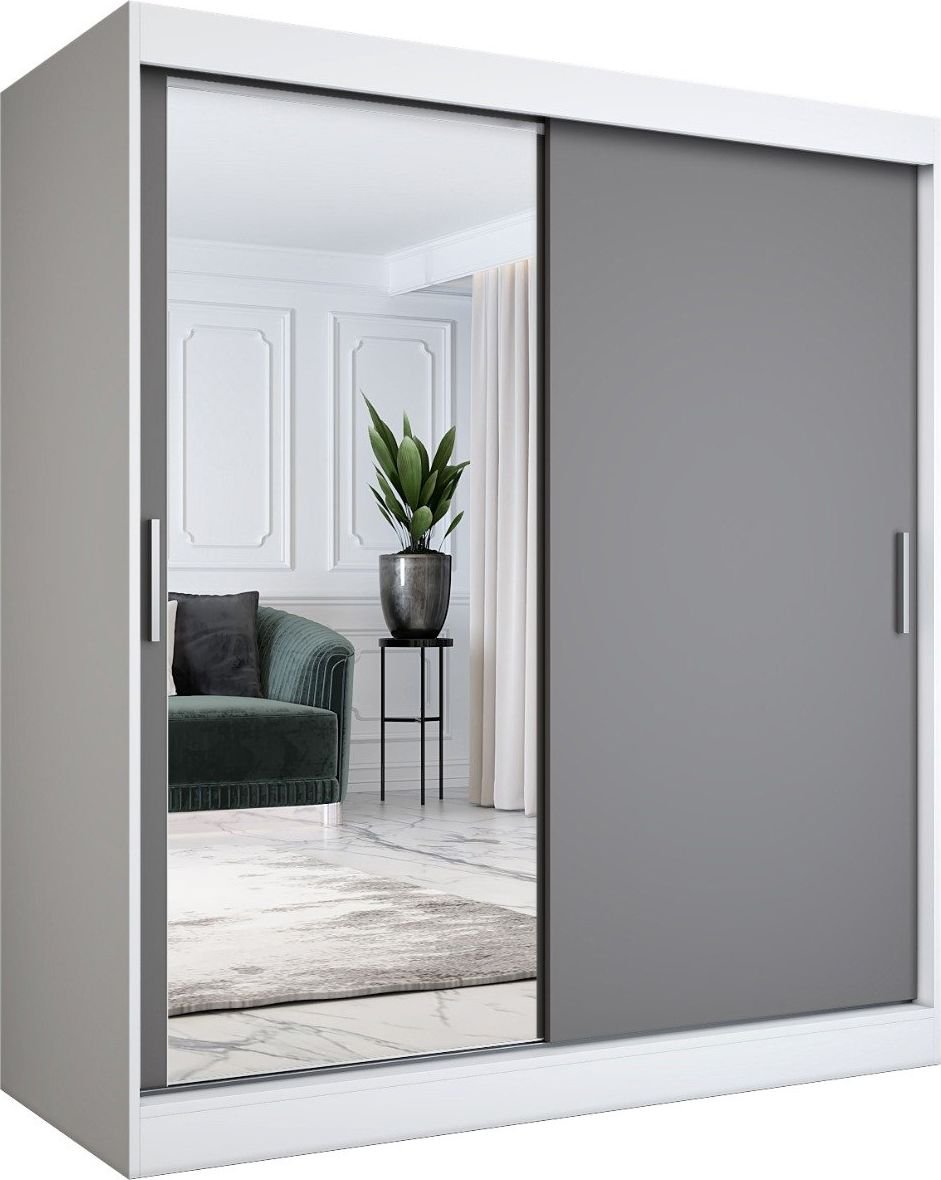 MKPOL Szafa przesuwna MODUO COMFORT 180 biała mat/antracyt z lustrem po lewej