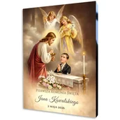 Ikony i obrazy sakralne - Pamiątka Pierwszej Komunii Świętej obraz na desce - dla chłopca - miniaturka - grafika 1