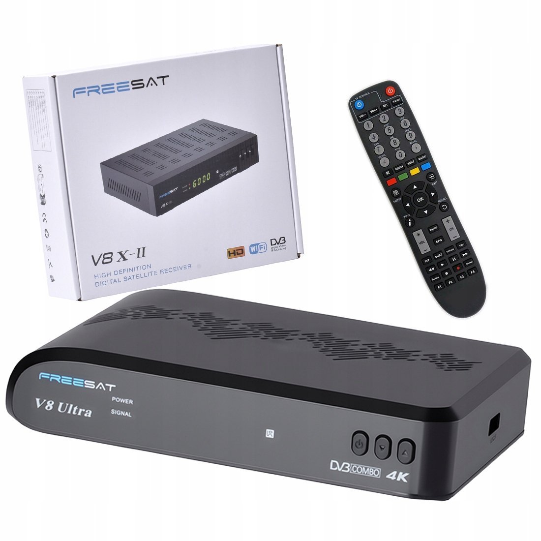 Dekoder Tuner Combo DVB-T2 DVB-S2X DVB-C 4K H.265 YouTube Wi-Fi LAN + PILOT / GT Media