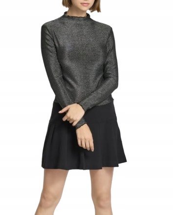 PIECES SZARA BLUZKA Z DŁUGIM RĘKAWEM I METALICZNYM BŁYSKIEM XS XQA