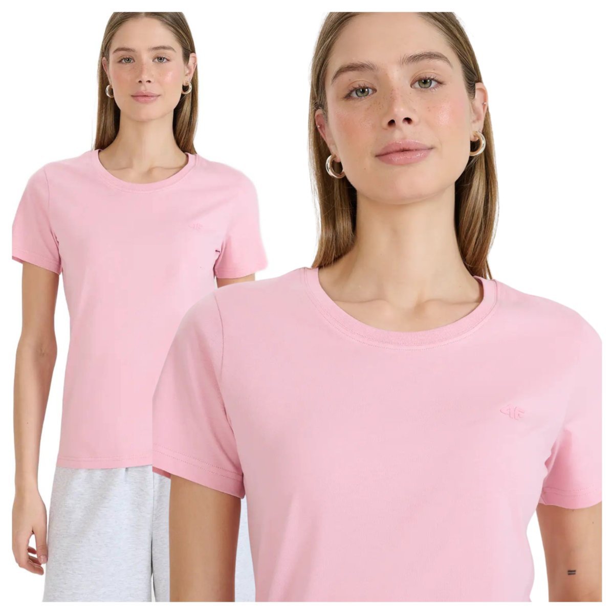 T-shirt damski bawełniany dładki 4F 4FWMM00TTSHF2356-56S Różowy Roz. XS