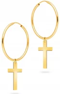 Kolczyki - PIĘKNE ZŁOTE KOLCZYKI WISZĄCE KRZYŻYK 585 14KT - miniaturka - grafika 1