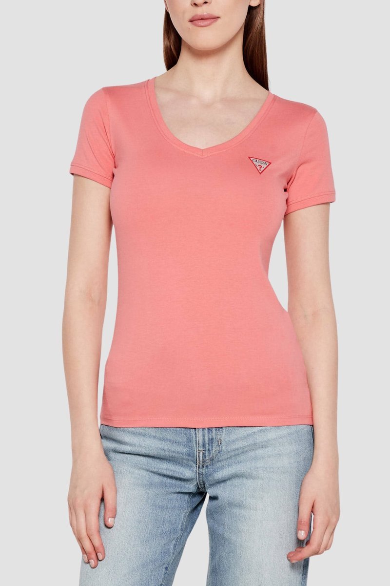GUESS Różowy damski t-shirt Mini Triangle XS