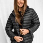 Kurtki damskie - TEMU Damska lekka pikowana kurtka z kapturem, wygodna kurtka przejściowa, taliowany fason, idealna na co dzień, praktyczne kieszenie, komfortowa i - miniaturka - grafika 1