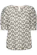 Bluzki damskie - KAFFE damska bluzka z krótkim rękawem luźne dopasowanie KAmacy bluzka, Antyczna Biała/Czarna Embroidery, 38 - miniaturka - grafika 1