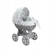 Pościel dla dzieci - Wiklinowy kosz Mojżesza Annabell szary z pościelą muślinową jasno szarą. - miniaturka - grafika 1