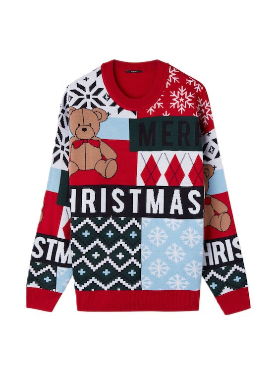 Świąteczny Sweter-Ek Z Długim Rękawem Świąteczne Wzory Miś Christmas S
