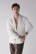 Swetry męskie - Kardigan z szalowym kołnierzem, ecru - miniaturka - grafika 1