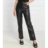 Spodnie damskie - Tommy Jeans Spodnie TJW JULIE PLEATHER | Straight fit | high rise - miniaturka - grafika 1
