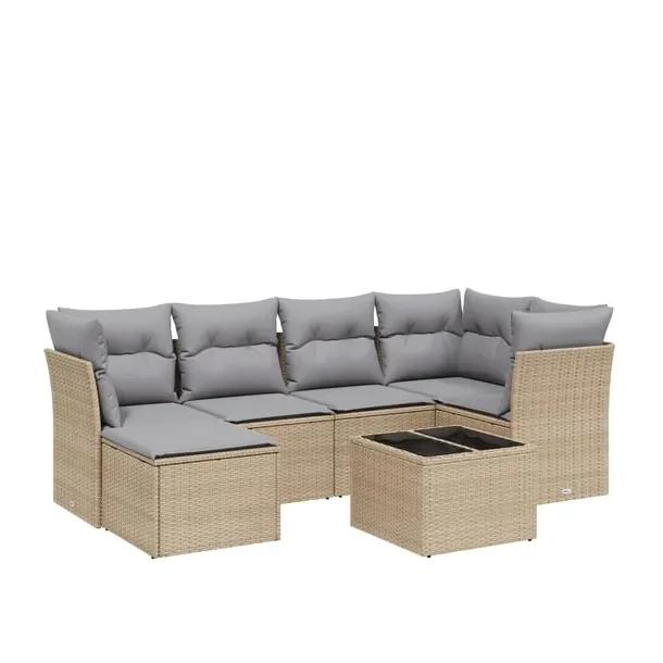Zestaw wypoczynkowy rattanowy 7-el. 62x62x69cm beżowo-szary