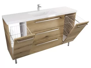 Szafka Stojąca Z Umywalką ATHD 140 cm K - Dąb Evoke Coast Mat - Uchwyty Stal Szczotkowana - Szafki łazienkowe - miniaturka - grafika 1