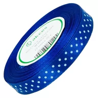 Prace ręczne dla dzieci - TASIEMKA wstążka SATYNOWA granatowa w białe kropki 12mm 23m - miniaturka - grafika 1