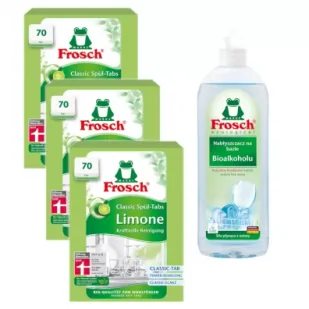 Frosch Tabletki do zmywarek Classic limonkowe + Nabłyszczacz na bazie Bioalkoholu Zestaw 3 x 70 szt. + 750 ml - Środki do zmywarek - miniaturka - grafika 1